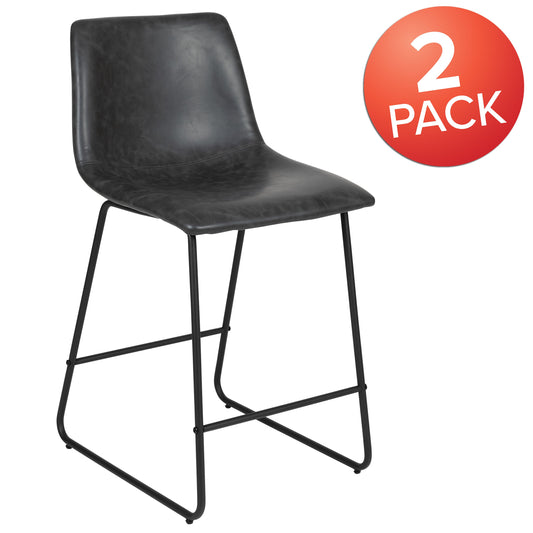 Flash Furniture 2-ET-ER18345-24-GY-GG Set of 2 Kitchen Counter Height Stool - 24 Inch Dark Gray LeatherSoft Barstool - View 2