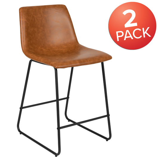 Flash Furniture 2-ET-ER18345-24-LB-GG Set of 2 Kitchen Counter Height Stool - 24 Inch Light Brown LeatherSoft Barstool - View 2