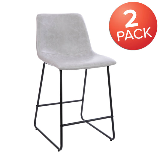 Flash Furniture 2-ET-ER18345-24-LG-GG Set of 2 Kitchen Counter Height Stool - 24 Inch Light Gray LeatherSoft Barstool - View 2