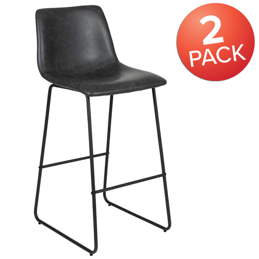 Flash Furniture 2-ET-ER18345-30-GY-GG Set of 2 Kitchen Bar Height Stool - 30 Inch Dark Gray LeatherSoft Barstool - View 2