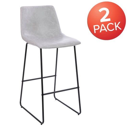 Flash Furniture 2-ET-ER18345-30-LG-GG Set of 2 Kitchen Bar Height Stool - 30 Inch Light Gray LeatherSoft Barstool - View 2