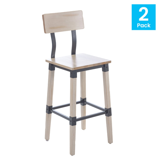 Flash Furniture 2-XU-DG-W0236B-ANTWHT-GG 2 Pack Commercial Rustic Antique White Industrial Style Wood Dining Barstool - View 2