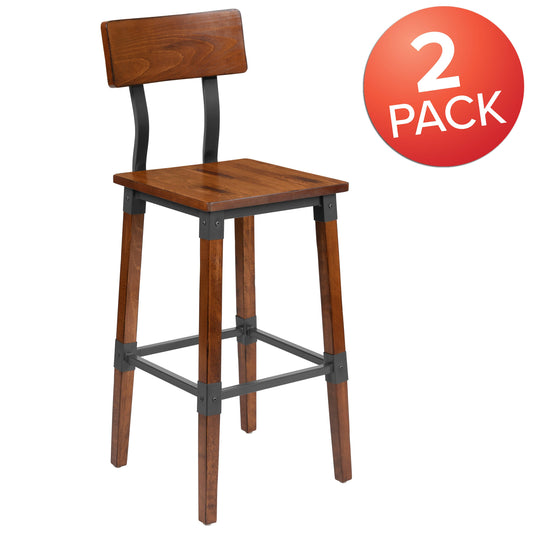 Flash Furniture 2-XU-DG-W0236B-GG 2 Pack Commercial Grade Rustic Walnut Industrial Style Wood Dining Barstool - View 2
