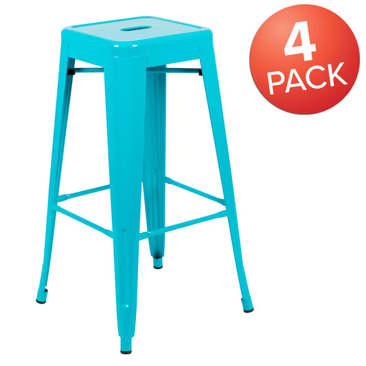 Flash Furniture 4-ET-31320-30-TL-R-GG 4 Pack 30" High Metal Indoor Bar Stool - Stackable Stool, Teal - View 2