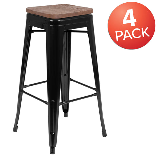 Flash Furniture 4-ET-31320W-30-BK-R-GG 4 Pack 30" High Metal Indoor Bar Stool - Stackable Stool, Black - View 2