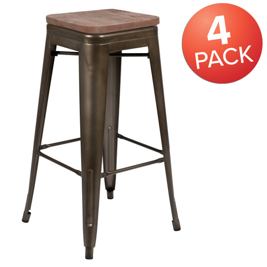 Flash Furniture 4-ET-31320W-30-GN-R-GG 4 Pack 30" High Metal Indoor Bar Stool - Stackable Stool, Gun Metal Gray - View 2