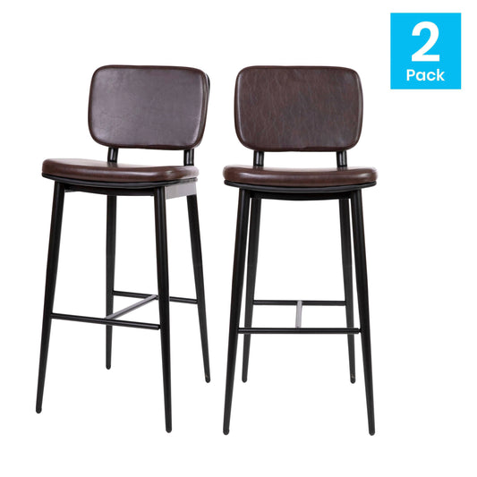 Flash Furniture AY-S01-BR-GG Set of 2 Brown LeatherSoft Barstools with Black Iron Frame-Integrated Footrest - View 2