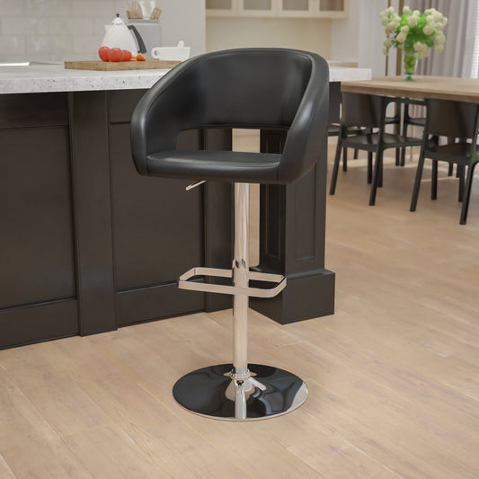 Flash Furniture CH-122070-BK-GG Black Vinyl Adjustable Height Barstool with Rounded Mid-Back and Chrome Base (Black Vinyl/Chrome Frame) - View 2