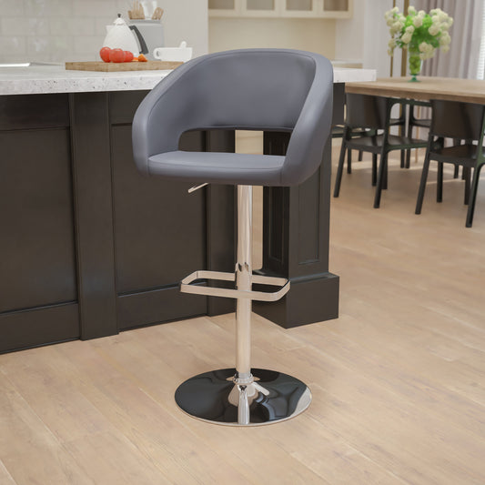 Flash Furniture CH-122070-GY-GG Gray Vinyl Adjustable Height Barstool with Rounded Mid-Back and Chrome Base (Gray Vinyl/Chrome Frame) - View 2