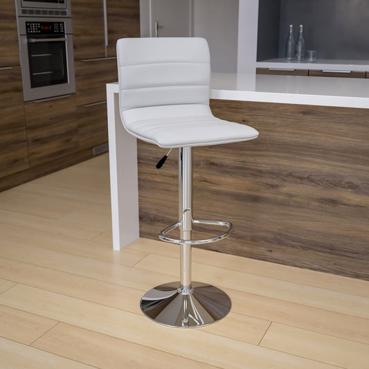 Flash Furniture CH-92023-1-WH-GG White Vinyl Adjustable Height Barstool w/ Horizontal Stitch Back & Chrome Base (White Vinyl/Chrome Frame) - View 2