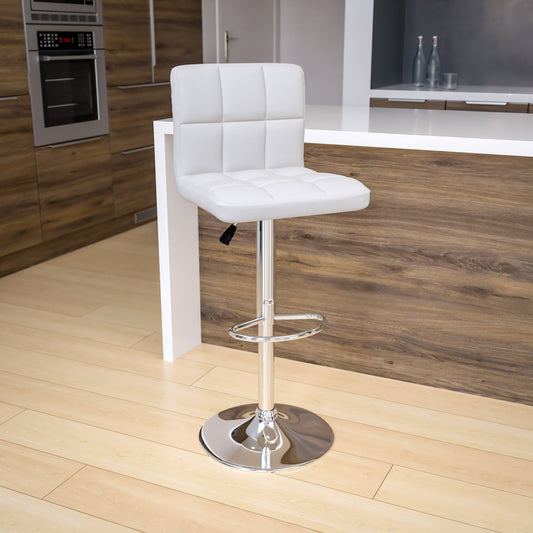 Flash Furniture DS-810-MOD-WH-GG Contemporary White Quilted Vinyl Adjustable Height Barstool with Chrome Base - View 2