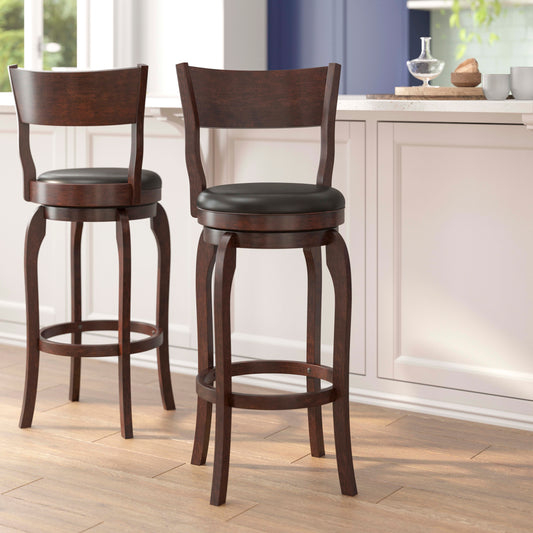 Flash Furniture ES-NT2-29-ESP-GG Commercial Espresso & Black LeatherSoft Wooden Swivel Bar Stools - View 2