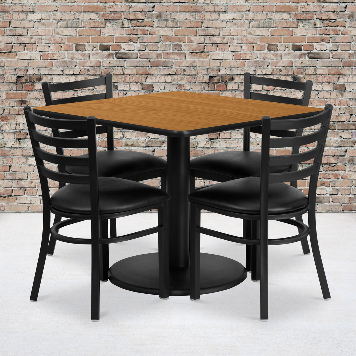 Flash Furniture RSRB1015-GG 36" SQ Natural Laminate Table w/ Round Base & 4 Metal Chairs - Black Vinyl Seat (Natural Top/Black Vinyl Seat) - View 2