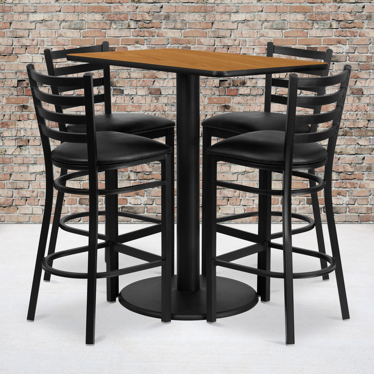 Flash Furniture RSRB1019-GG 24" x 42" Rectangular Natural Laminate Table w/ 4 Ladder Back Metal Barstools (Natural Top/Black Vinyl Seat) - View 2