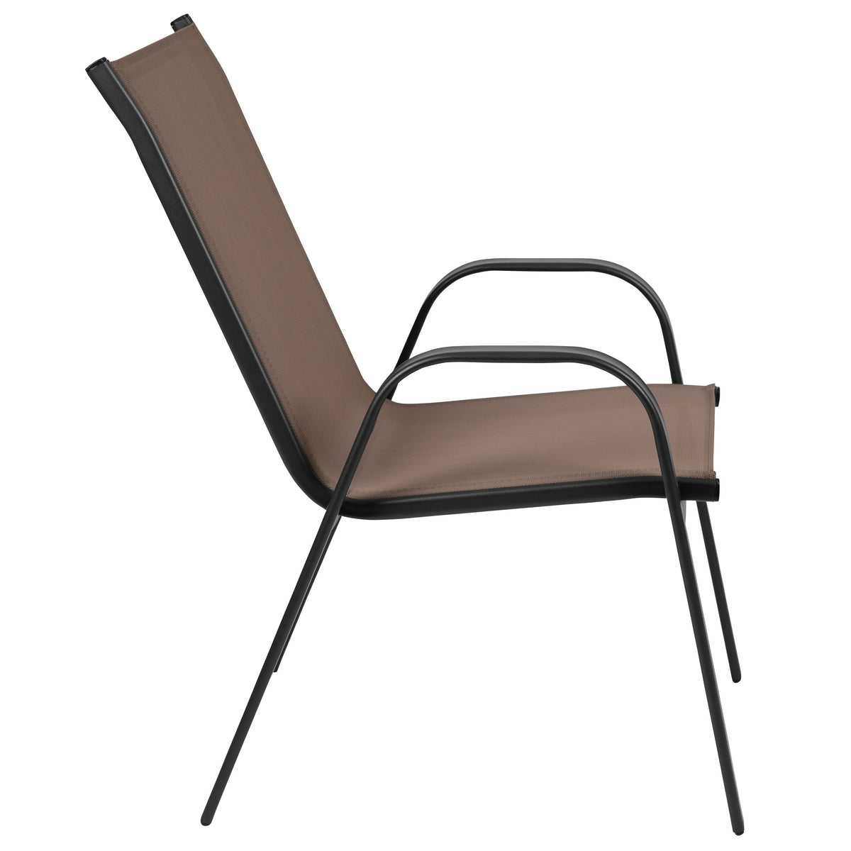 Flash Furniture TLH-0702303C-BN-GG 5 Piece Patio Dining Set - 31.5" Round Glass Table, 4 Brown Flex Stack Chairs - View 9