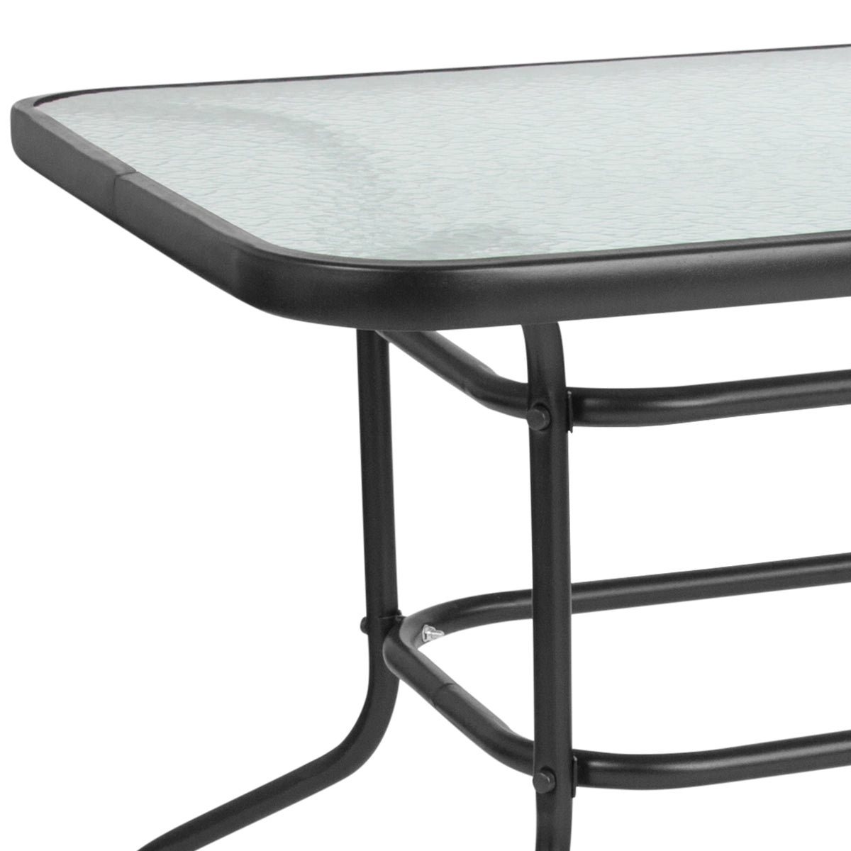 Flash Furniture TLH-089-GG 31.5" x 55" Rectangular Tempered Glass Metal Table with Umbrella Hole (Clear Top/Black Frame) - View 9