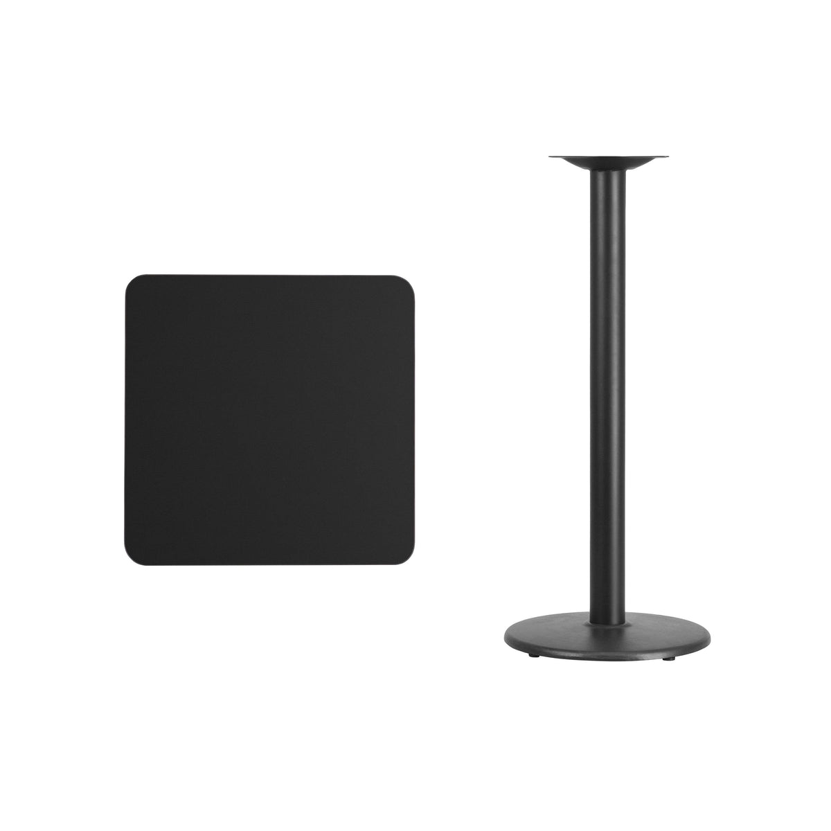 Flash Furniture XU-BLKTB-2424-TR18B-GG 24" Square Black Laminate Table Top with 18" Round Bar Height Table Base - View 3