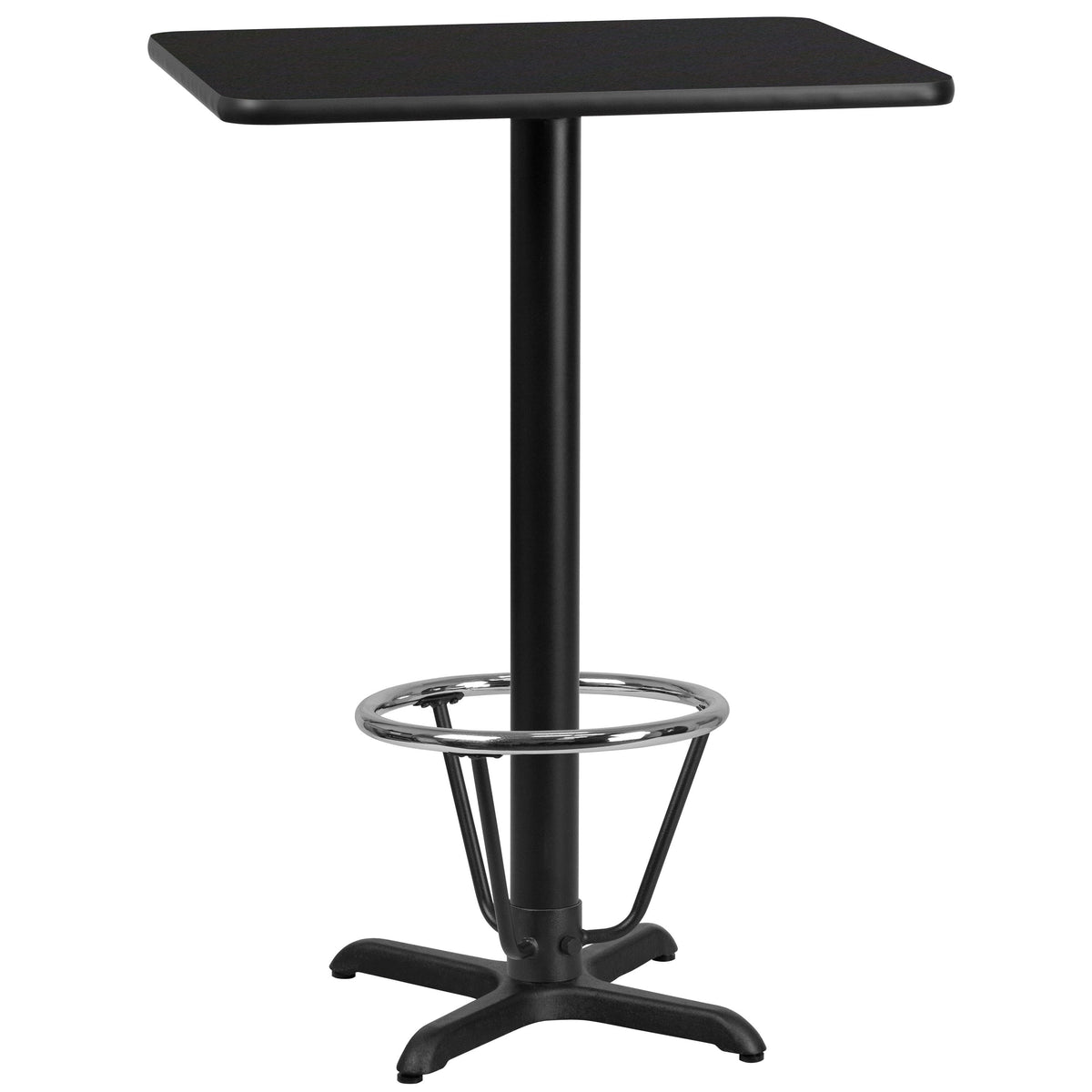 Flash Furniture XU-BLKTB-2430-T2222B-3CFR-GG 24" x 30" Rectangular Black Laminate Table Top & 22" x 22" Bar Height Table Base - Main view