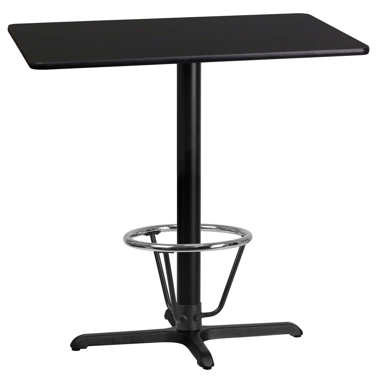 Flash Furniture XU-BLKTB-2442-T2230B-3CFR-GG 24" x 42" Rectangular Laminate Table Top & 23.5" x 29.5" Bar Height Table Base (Black) - Main view