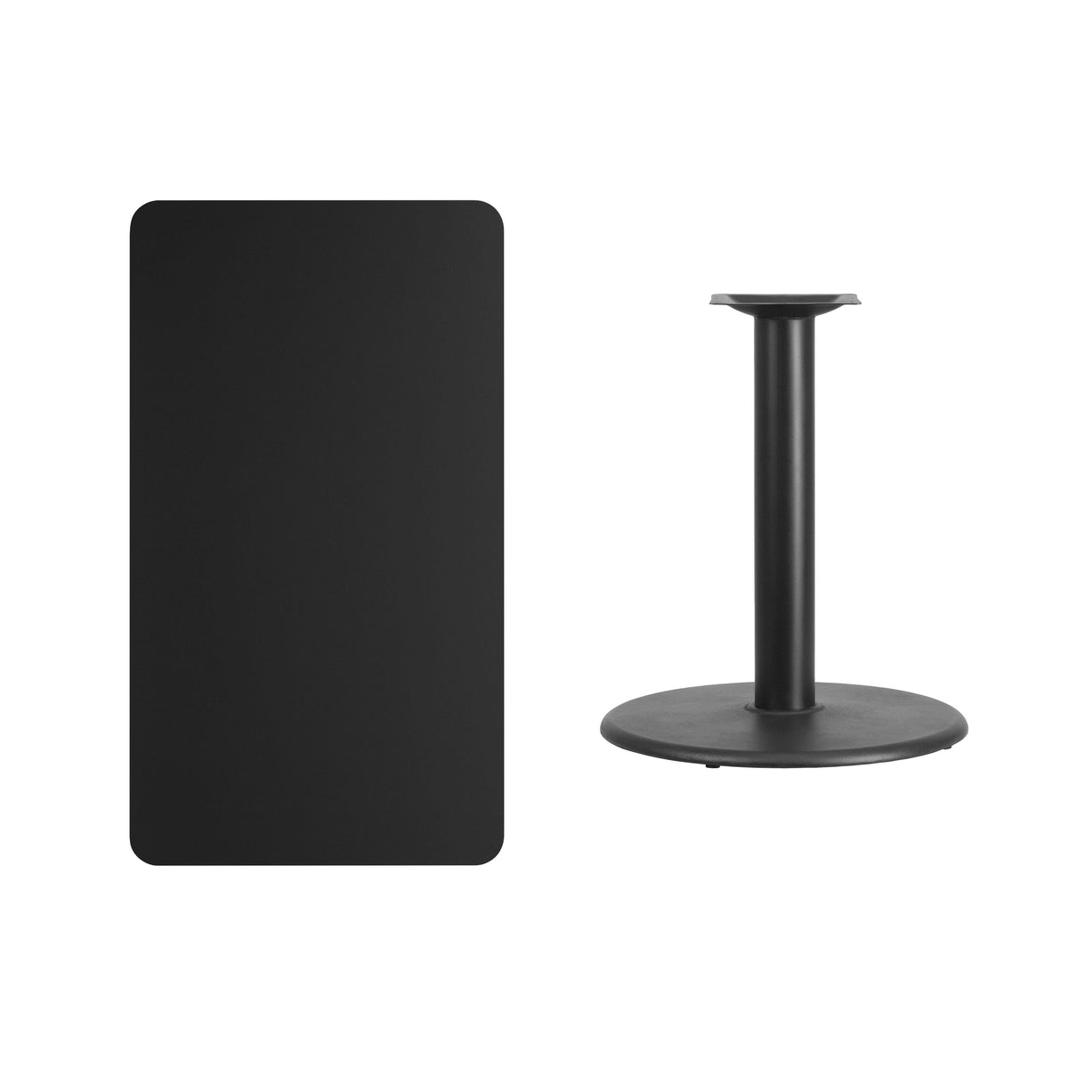 Flash Furniture XU-BLKTB-2442-TR24-GG 24" x 42" Rectangular Black Laminate Table Top with 24" Round Table Height Base - View 2
