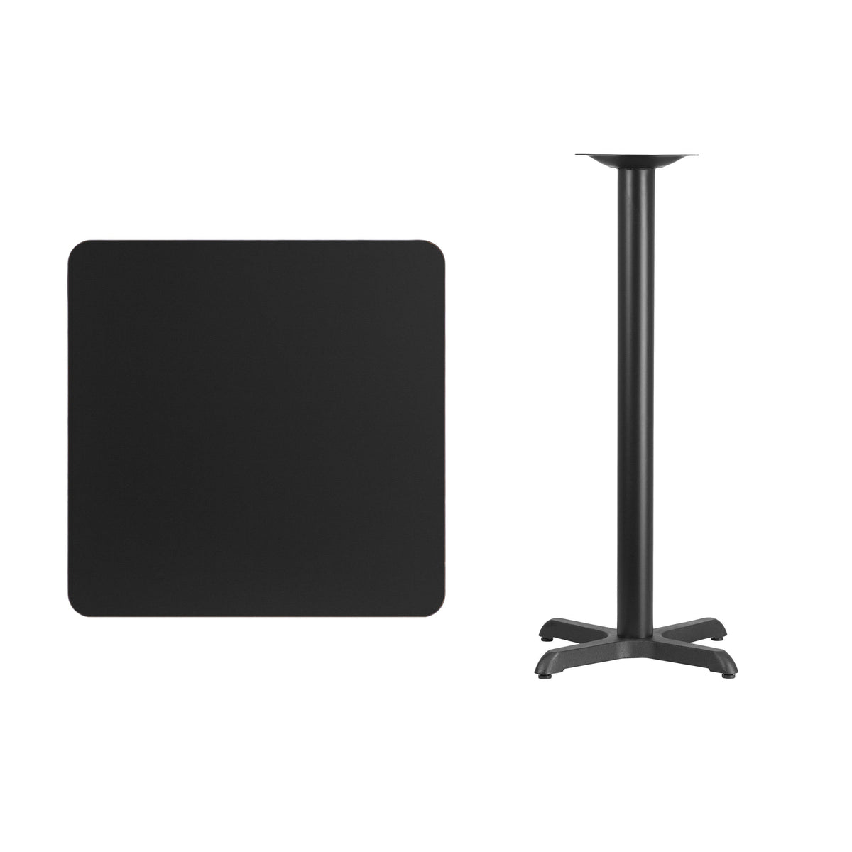 Flash Furniture XU-BLKTB-3030-T2222B-GG 30" Square Black Laminate Table Top with 22" x 22" Bar Height Table Base - View 3
