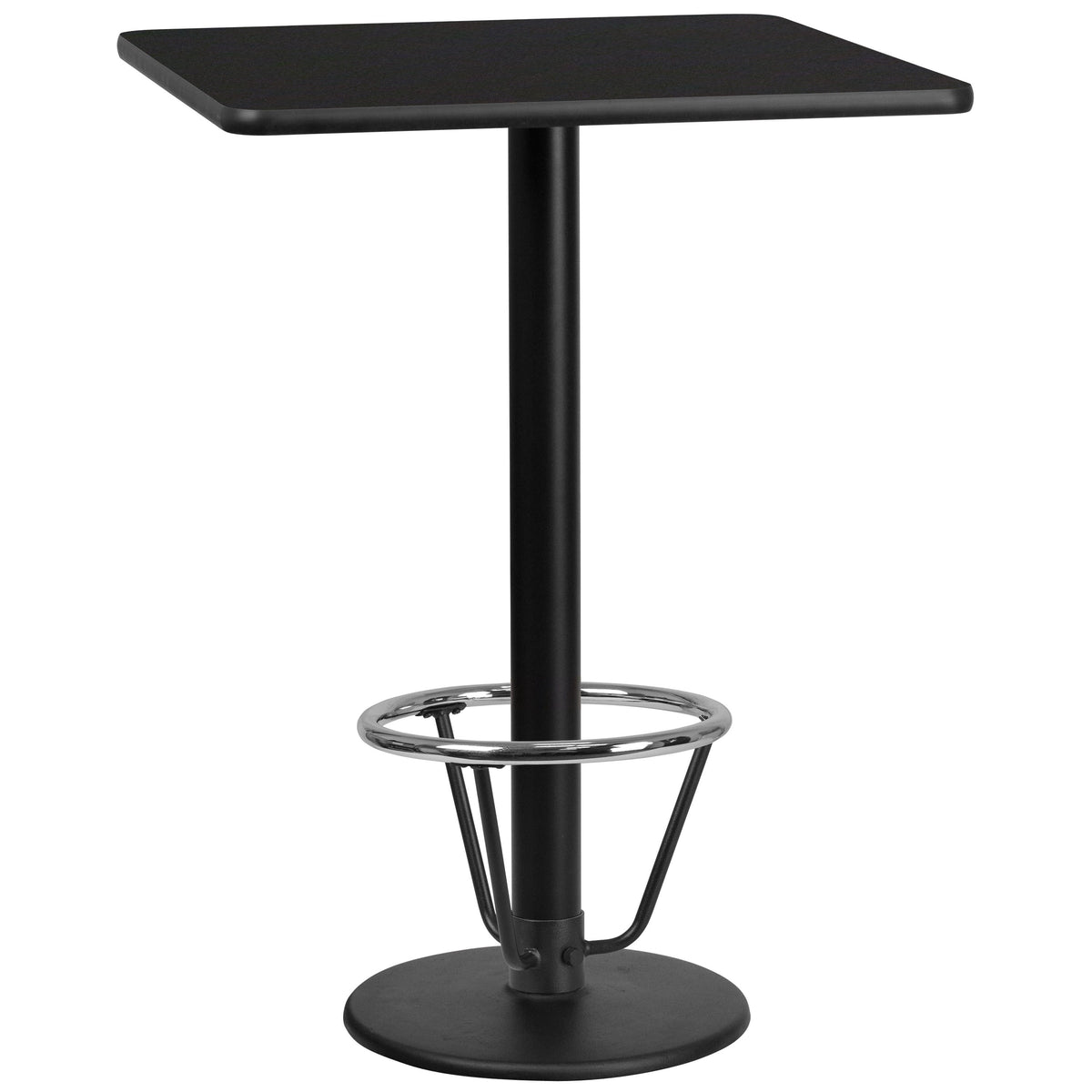 Flash Furniture XU-BLKTB-3030-TR18B-3CFR-GG 30" Square Black Laminate Table Top with 18" Round Bar Height Table Base - Main view