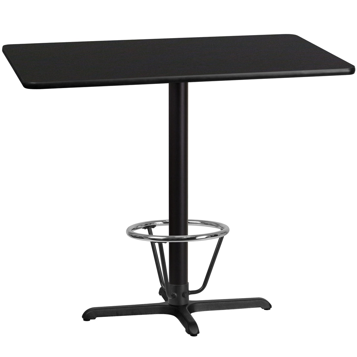 Flash Furniture XU-BLKTB-3048-T2230B-3CFR-GG 30" x 48" Rectangular Laminate Table Top & 23.5" x 29.5"Bar Height Table Base (Black) - Main view