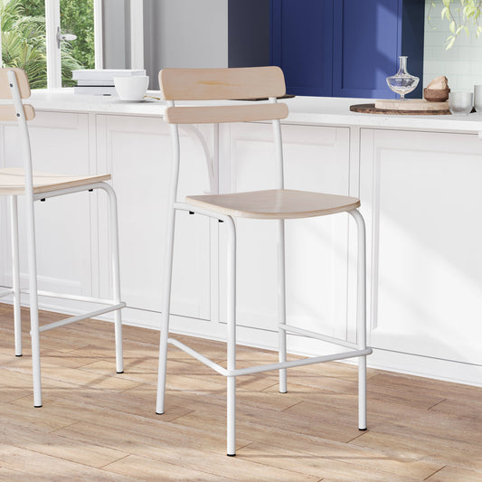 Flash Furniture XU-CH10443B-ANTWHT-GG Commercial Solid Wood Bar Stool with White Frame and Antique White Finish - View 2