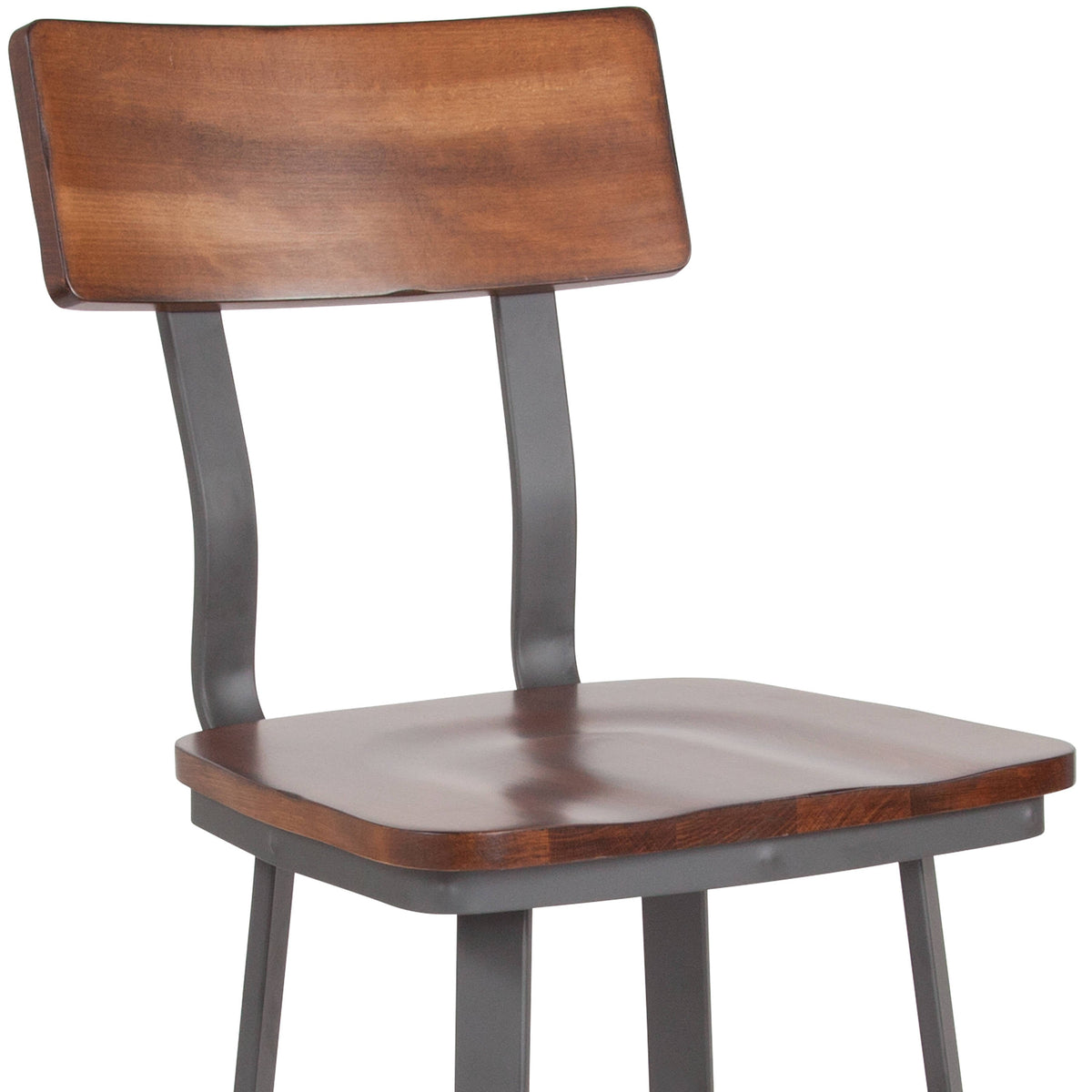 Flash Furniture XU-DG-60582B-GG Rustic Walnut Restaurant Barstool with Wood Seat & Back & Gray Powder Coat Frame - View 9