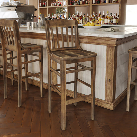 Flash Furniture XU-DG-W0006B-ANTCPR-GG School House Back Antique Copper Wood Restaurant Barstool with Footrest - View 2