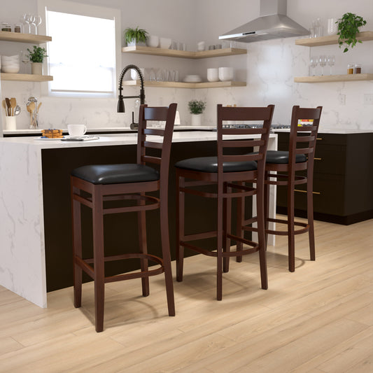 Flash Furniture XU-DGW0005BARLAD-MAH-BLKV-GG Ladder Back Mahogany Wood Restaurant Barstool - Black Vinyl Seat (Black Vinyl Seat/Mahogany Wood Frame) - View 2