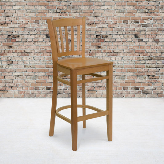 Flash Furniture XU-DGW0008BARVRT-NAT-GG Vertical Slat Back Natural Wood Restaurant Barstool with Footrest (Natural Wood Seat/Natural Wood Frame) - View 2