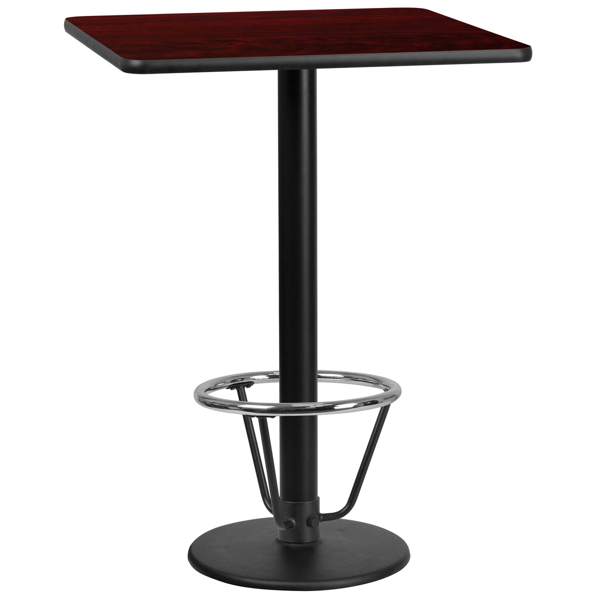 Flash Furniture XU-MAHTB-3030-TR18B-3CFR-GG 30" SQ Mahogany Laminate Table Top & 18" RD Bar Height Base with Foot Ring - Main view
