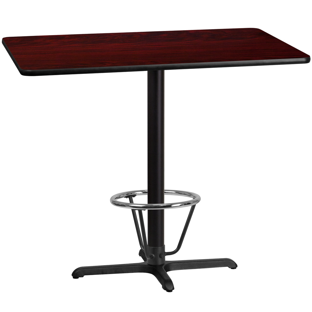 Flash Furniture XU-MAHTB-3048-T2230B-3CFR-GG 30" x 48" Laminate Table Top & 23.5" x 29.5" Bar Height Base with Foot Ring (Mahogany) - Main view