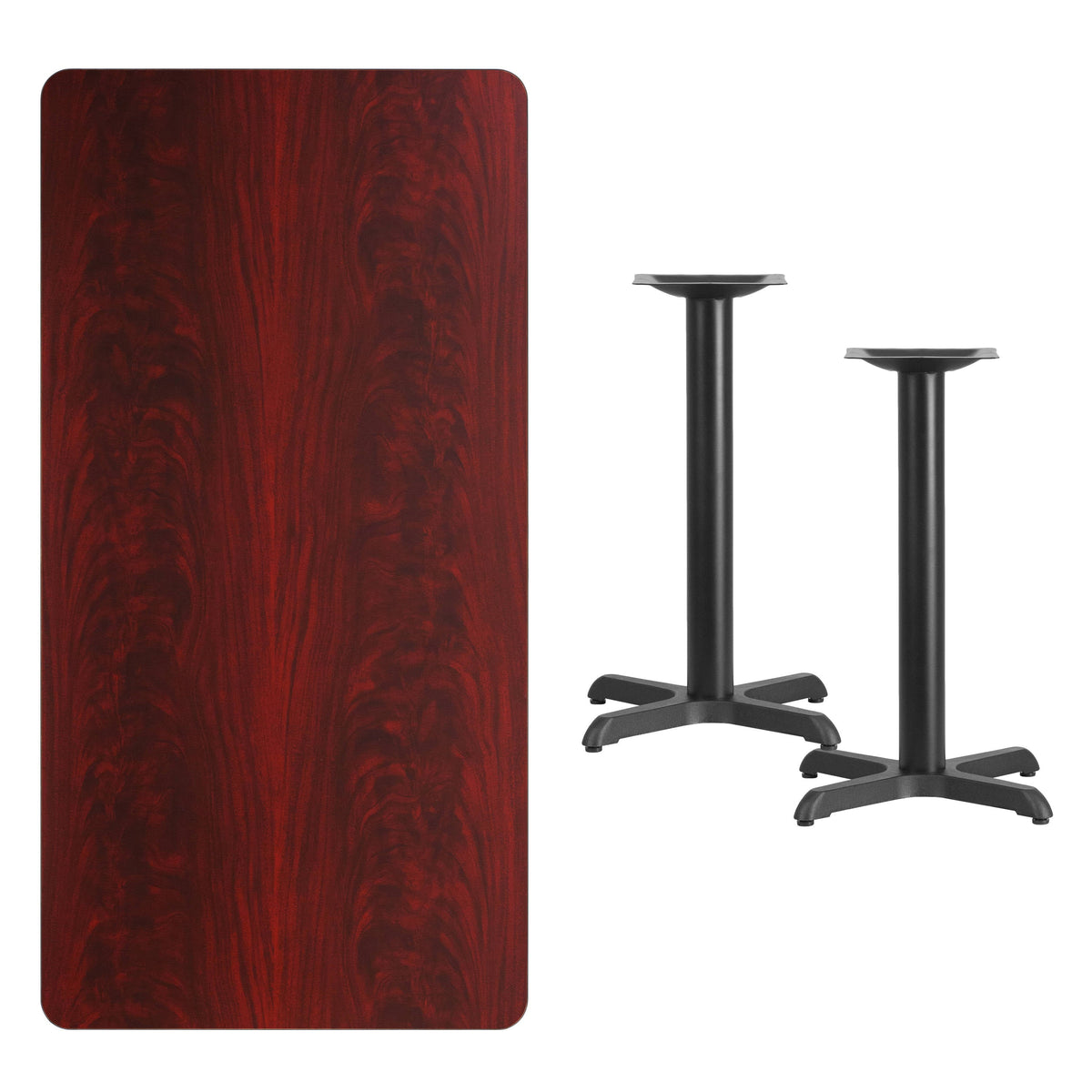 Flash Furniture XU-MAHTB-3060-T2222-GG 30" x 60" Mahogany Laminate Table Top with 22" x 22" Table Height Bases - View 2