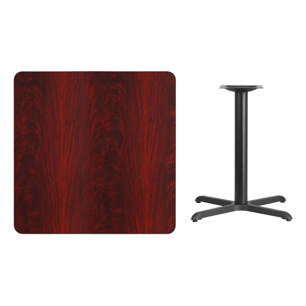 Flash Furniture XU-MAHTB-3636-T3030-GG 36" Square Mahogany Laminate Table Top with 30" x 30" Table Height Base - View 2