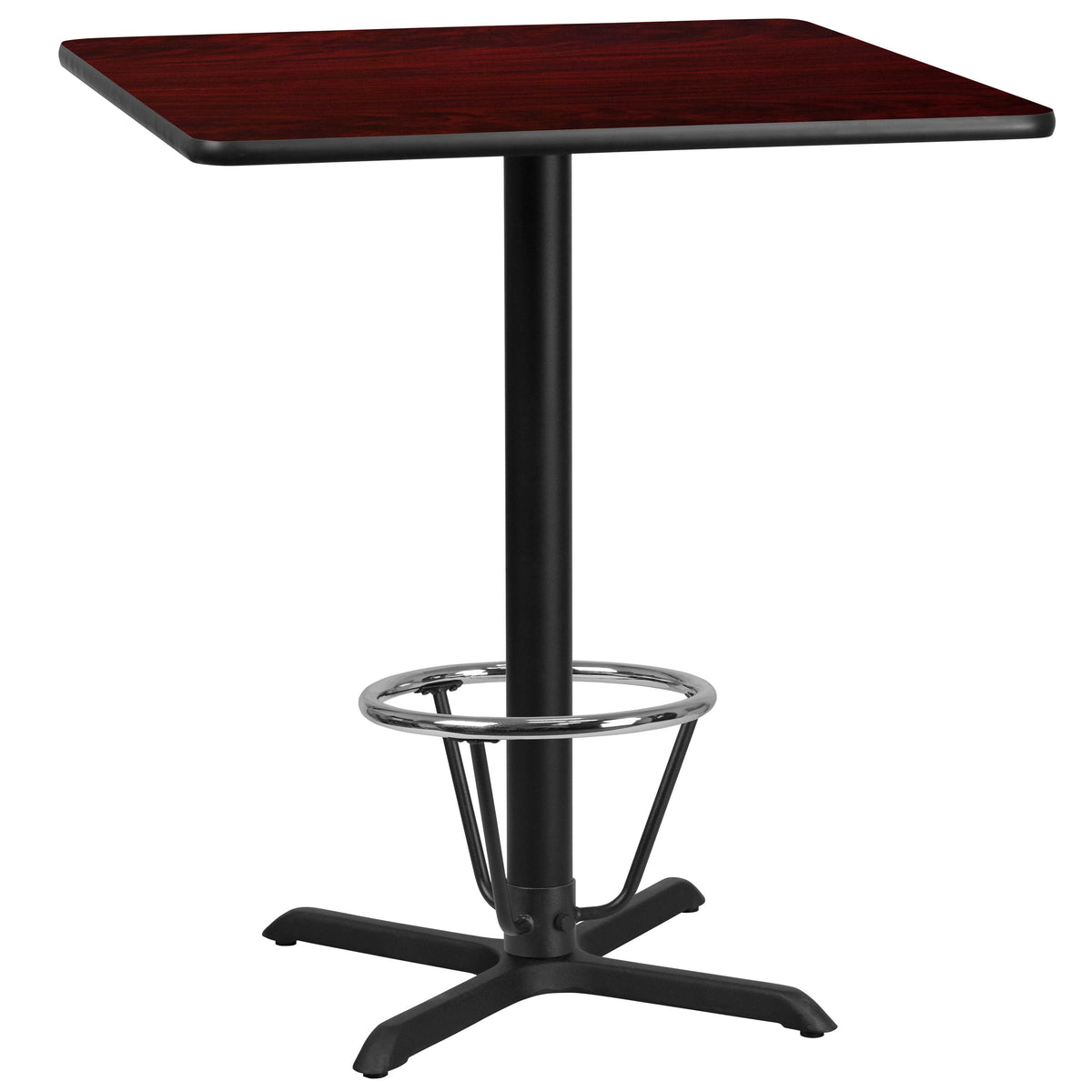 Flash Furniture XU-MAHTB-3636-T3030B-3CFR-GG 36" SQ Mahogany Laminate Table Top & 30" x 30" Bar Height Table Base w/Foot Ring - Main view
