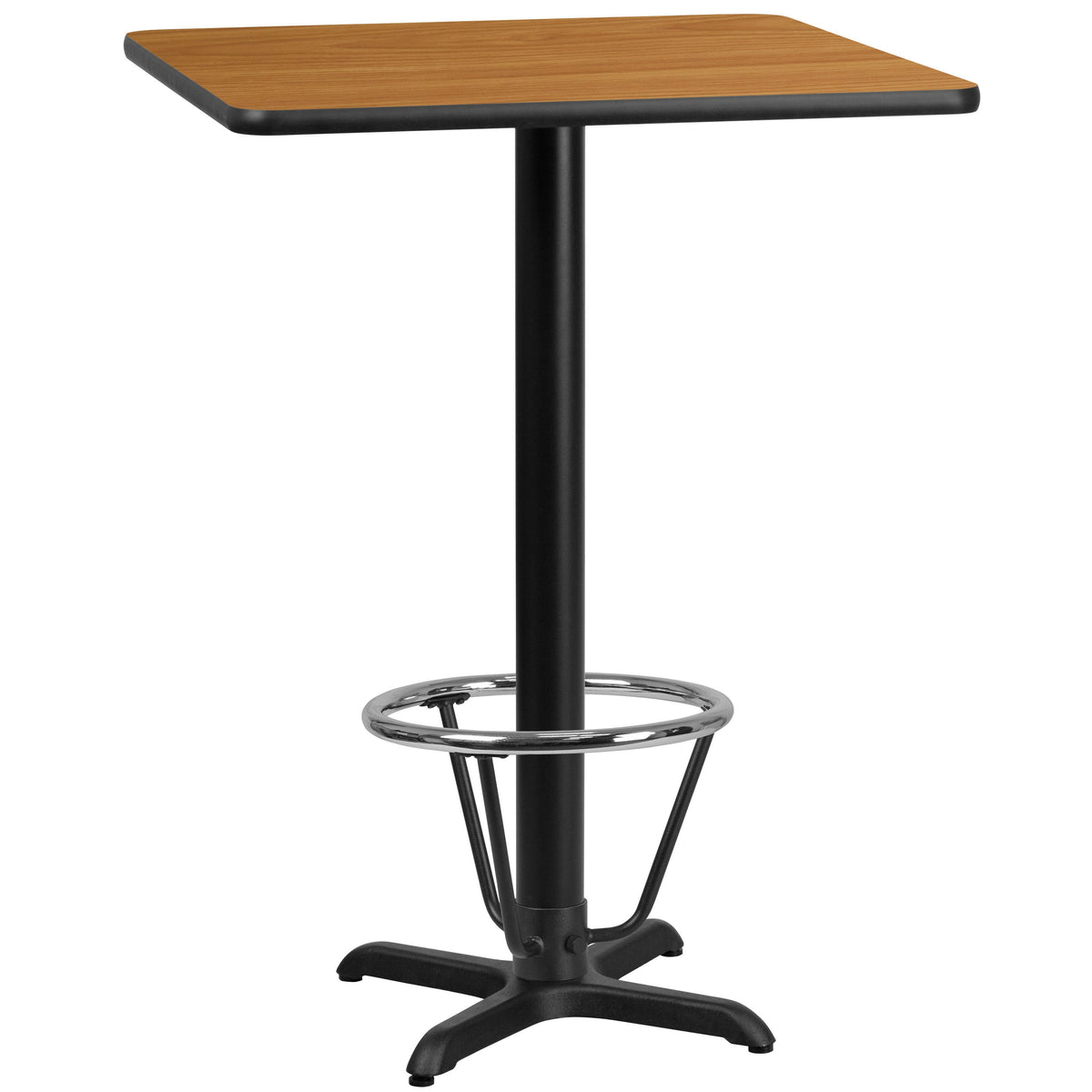 Flash Furniture XU-NATTB-2424-T2222B-3CFR-GG 24" SQ Natural Laminate Table Top & 22"x 22" Bar Height Table Base w/ Foot Ring - Main view
