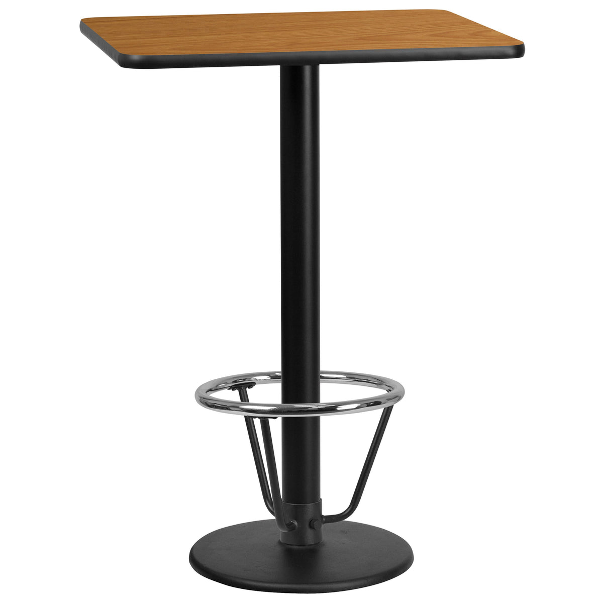 Flash Furniture XU-NATTB-2430-TR18B-3CFR-GG 24" x 30" Natural Laminate Table Top & 18" RD Bar Height Table Base w/ Foot Ring - Main view