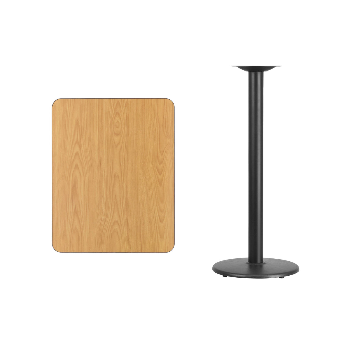 Flash Furniture XU-NATTB-2430-TR18B-GG 24" x 30" Natural Laminate Table Top with 18" Round Bar Height Table Base - View 2