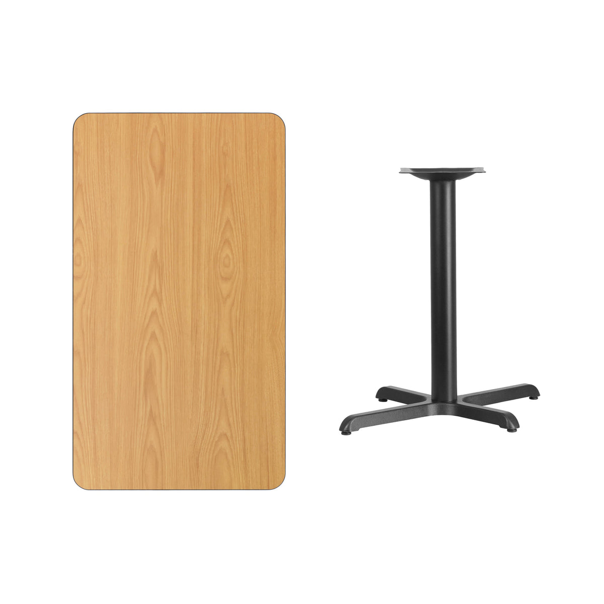 Flash Furniture XU-NATTB-2442-T2230-GG 24" x 42" REC Natural Laminate Table Top with 23.5" x 29.5" Table Height Base - View 2