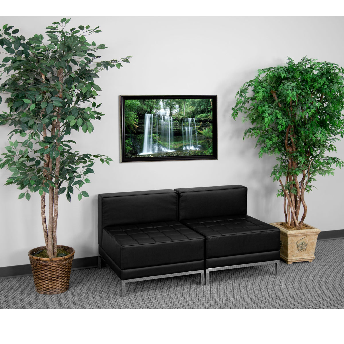 Flash Furniture ZB-IMAG-MIDCH-2-GG 2 Piece Black LeatherSoft Modular Lounge Set with Ganging Clips with Taut Back and Seat - View 2
