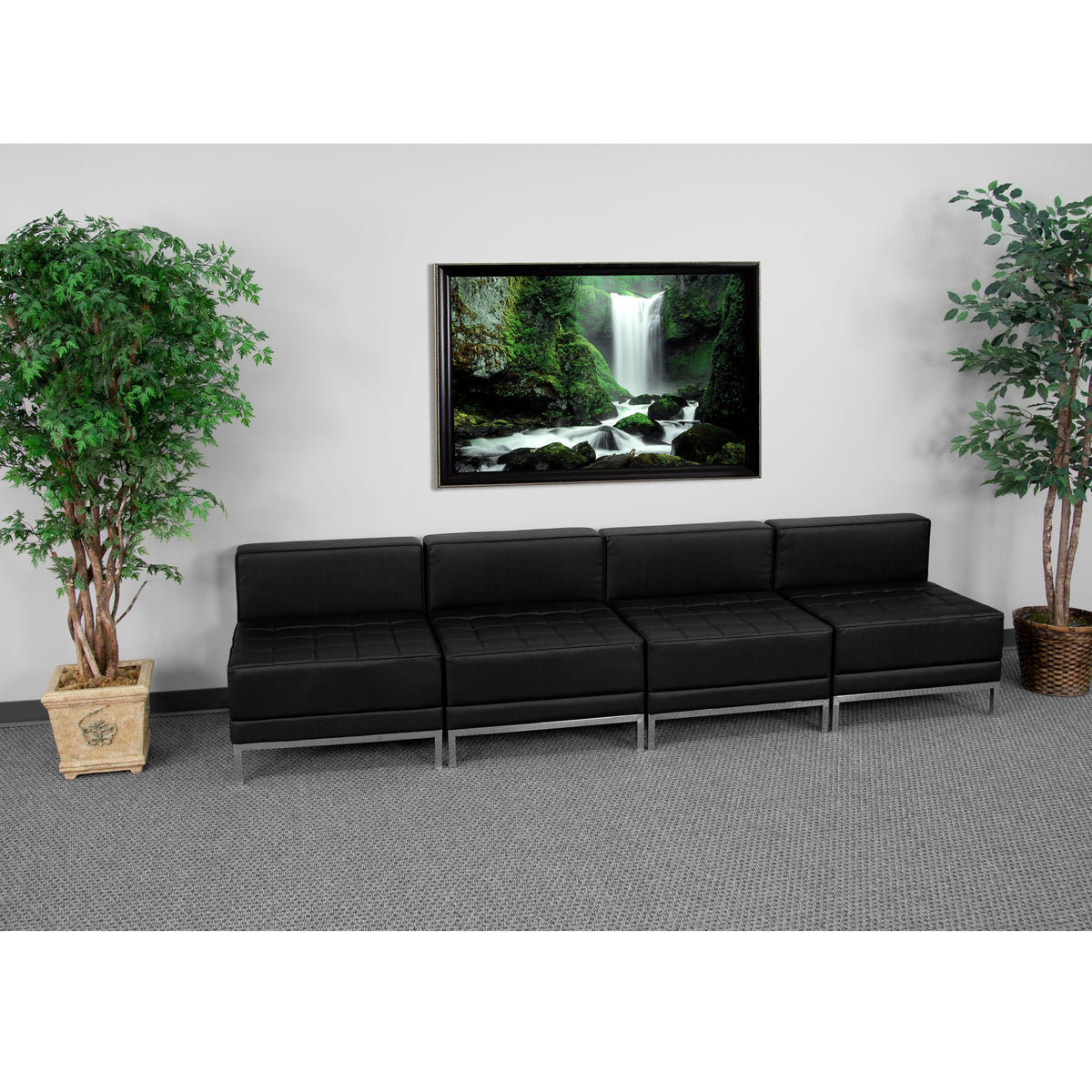 Flash Furniture ZB-IMAG-MIDCH-4-GG 4 Piece Black LeatherSoft Modular Lounge Set with Ganging Clips with Taut Back and Seat - View 2