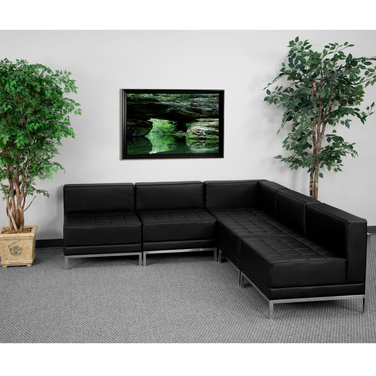 Flash Furniture ZB-IMAG-SECT-SET5-GG 5 Piece Black LeatherSoft Modular Sectional Configuration - Stainless Steel Legs - View 2