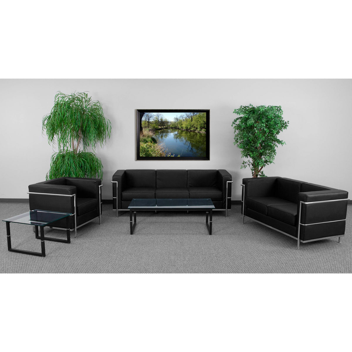Flash Furniture ZB-REGAL-810-SET-BK-GG Black LeatherSoft Reception Set with Double Bar Encasing Frame - View 2