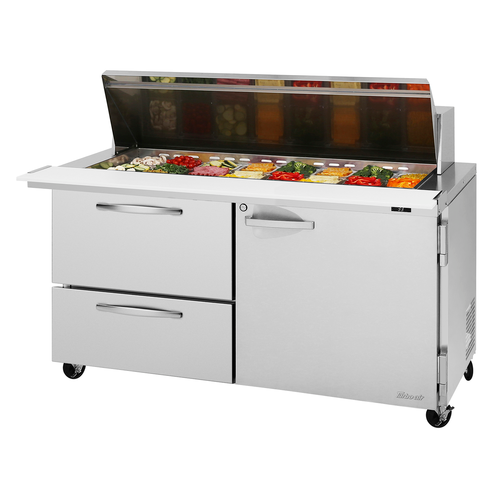 Turbo Air PST-60-24-D2R(L)-N 60 1/4" 1 Door 24 Pan Mega Top Sandwich / Salad Prep Table