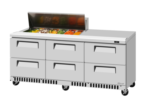 Turbo Air TST-72SD-12S-D6-FB-N(-LW) 72 5/8" 6 Drawer 12 Pan Sandwich / Salad Prep Table