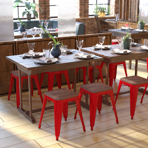 Flash Furniture ET-BT3503-18-RED-WD-GG 15 3/4" Barstool
