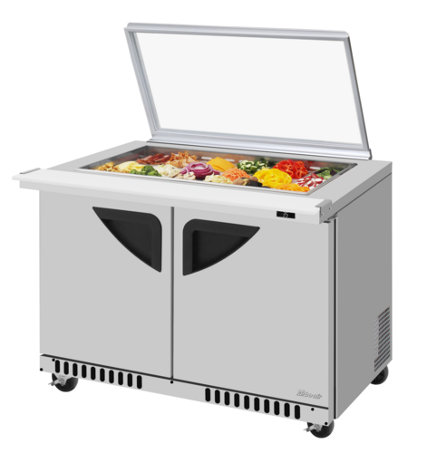Turbo Air TST-48SD-18-FB-N-GL 48 1/4" 2 Doors 18 Pan Mega Top Sandwich / Salad Prep Table