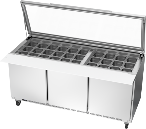 Beverage-Air SPE72HC-30M-STL 72" 3 Doors 30 Pan Mega Top Sandwich / Salad Prep Table